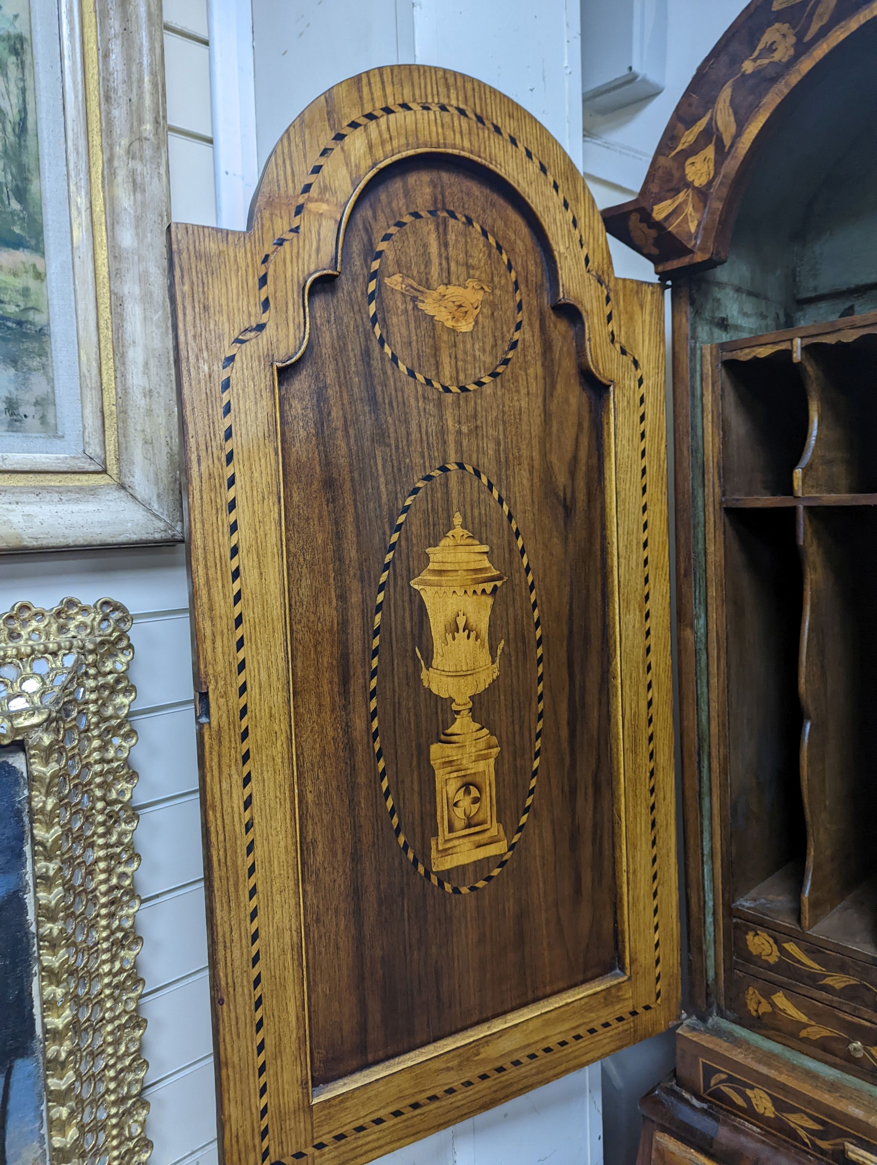 A Dutch floral marquetry walnut bombe bureau cabinet, width 120cm, depth 60cm, height 210cm